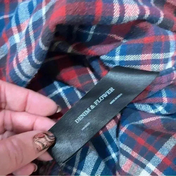 Ricky Singh Denim and Flowers button down long sleeve flannel shirt - Picture 3 of 6